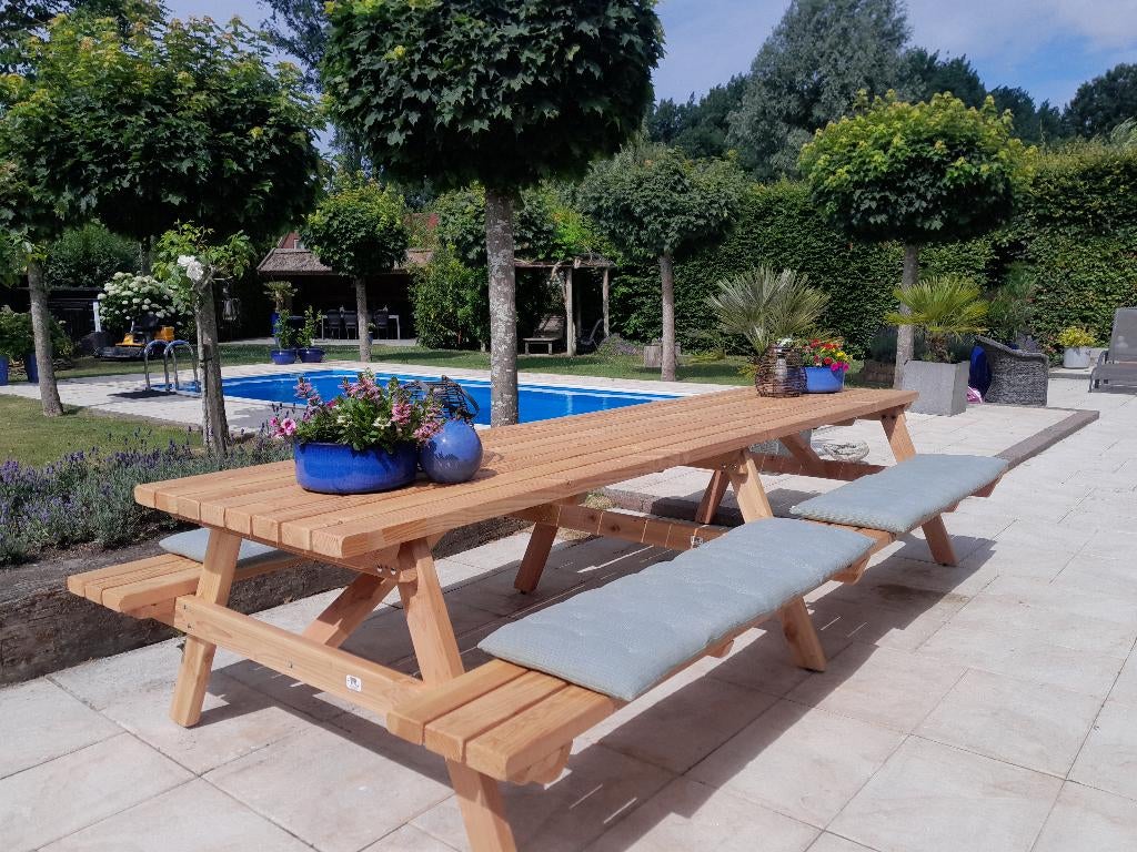 picknicktafel 3 of 4 meter 12 tot 14 persoons DOUGLAS HOUT, Tuin en Terras, Ophalen of Verzenden, Nieuw, Rechthoekig, Hout
