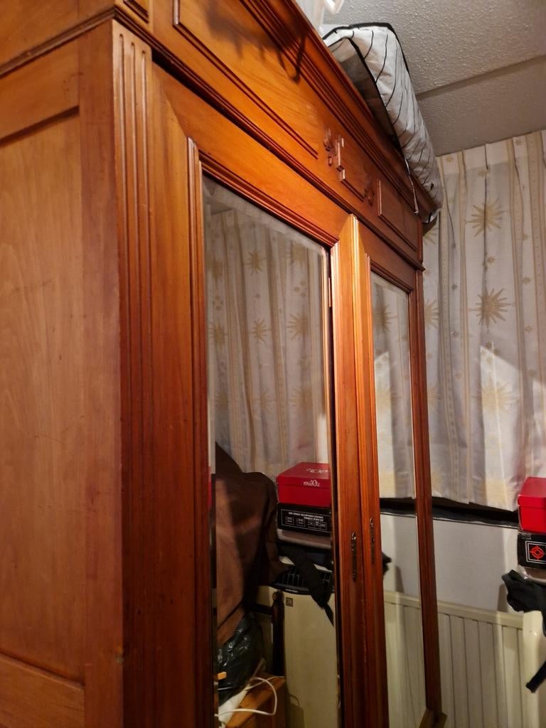 Grote houten kledingkast/hangkast met spiegeldeuren, Ophalen, Gebruikt, 200 cm of meer, Klassiek
