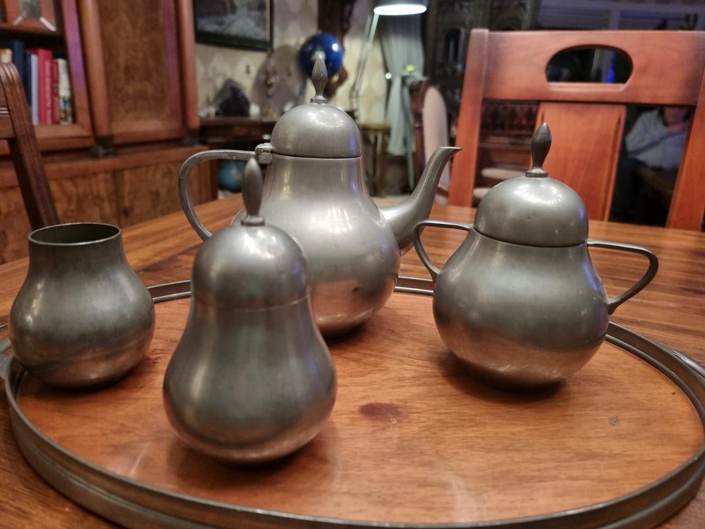 Tinnen thee koffie set, Ophalen of Verzenden