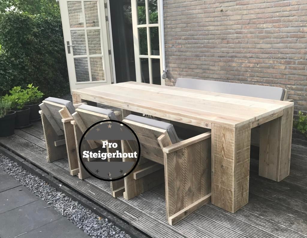 Foto 9 van Steigerhout Tuinset Tuintafel Eettafel met Stoelen & banken