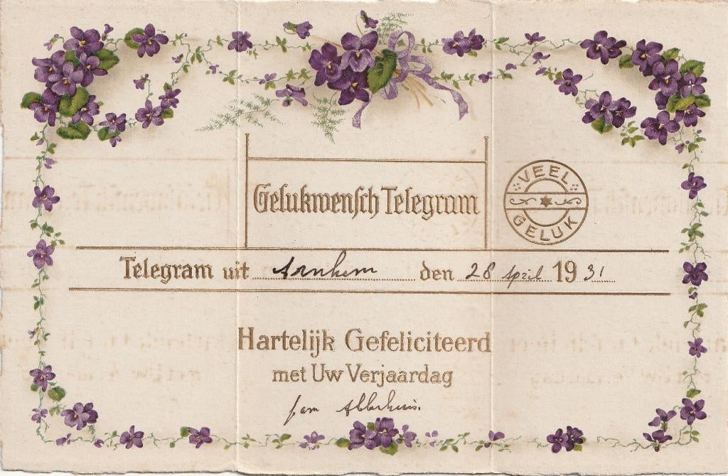GELUKS TELEGRAM UIT 1931 ZEER MOOIE OUDE KAART KL50, Verzamelen, Ansichtkaarten | Themakaarten, Gelopen, Voor 1920, Overige thema's