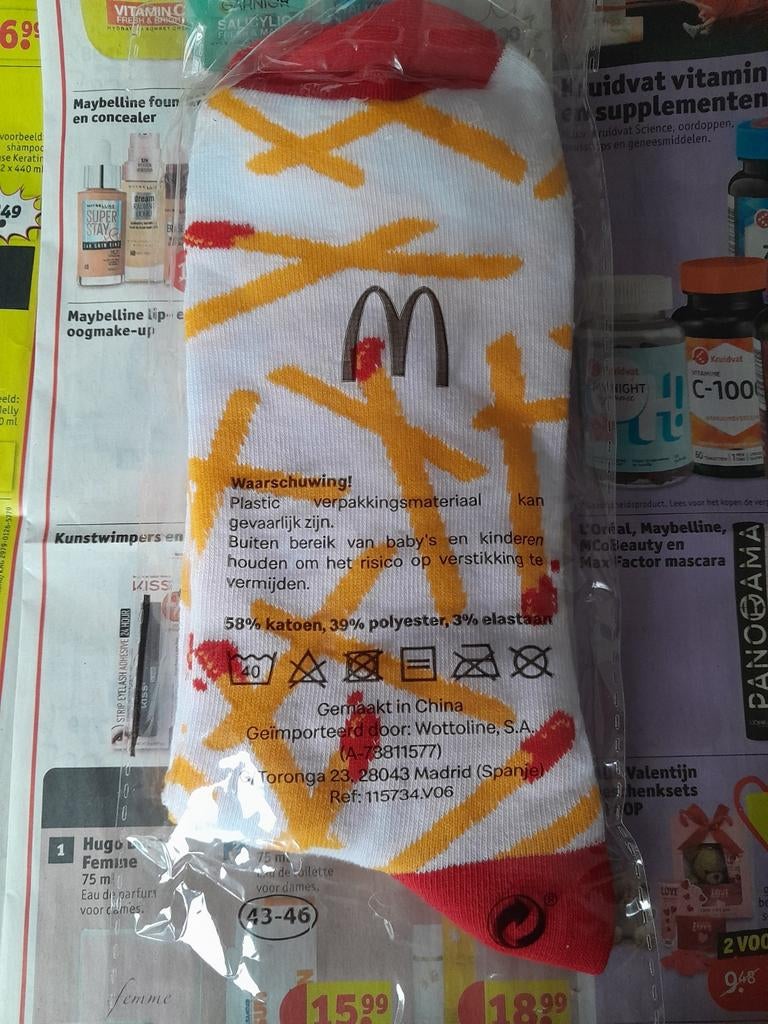 McDonald's French fries Sokken maat 43-46 - Nieuw, Kleding | Heren, Wit, Overige typen, Nieuw, Ophalen of Verzenden