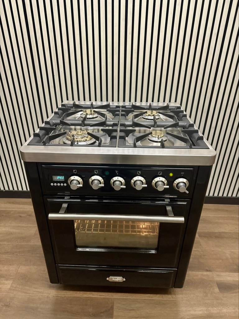 Luxe Boretti Majestic Zwart/hoogglans Fornuis 70x70 cm, Witgoed en Apparatuur, Fornuizen, Zo goed als nieuw, Vrijstaand, Gas, 5 kookzones of meer