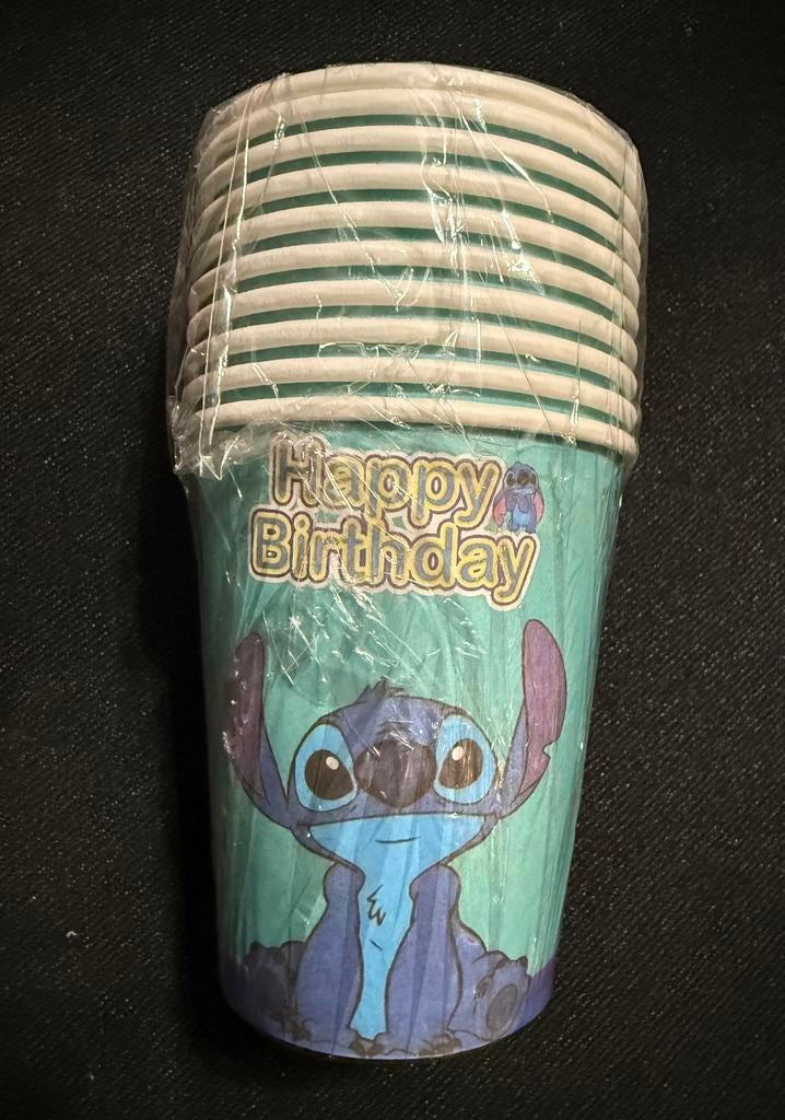 Stitch 10x taartbordje en 10x beker Stitch thema versiering, Hobby en Vrije tijd, Feestartikelen, Ophalen of Verzenden, Nieuw