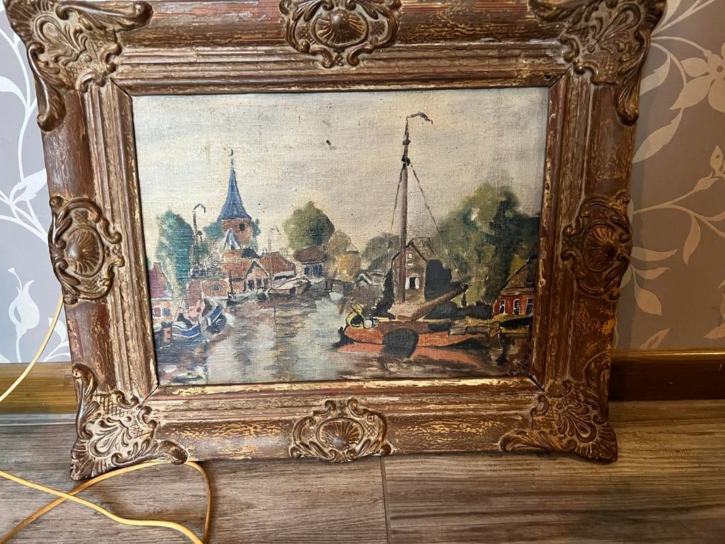 Olieverf schilderij op canvas met houten lijst, Ophalen