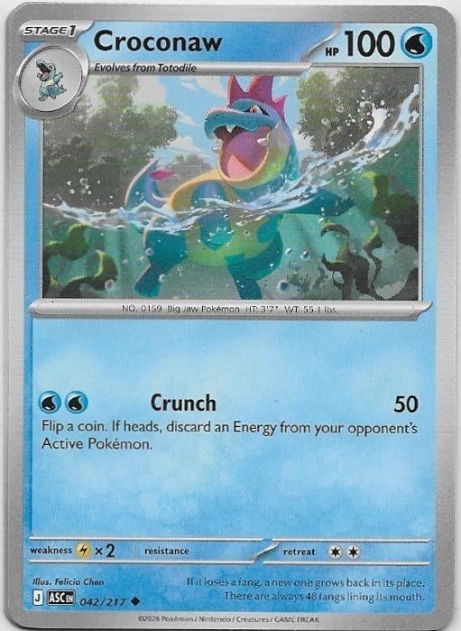 Ascended Heroes,  Croconaw [uncommon] 42/217, Ophalen of Verzenden, Nieuw, Losse kaart
