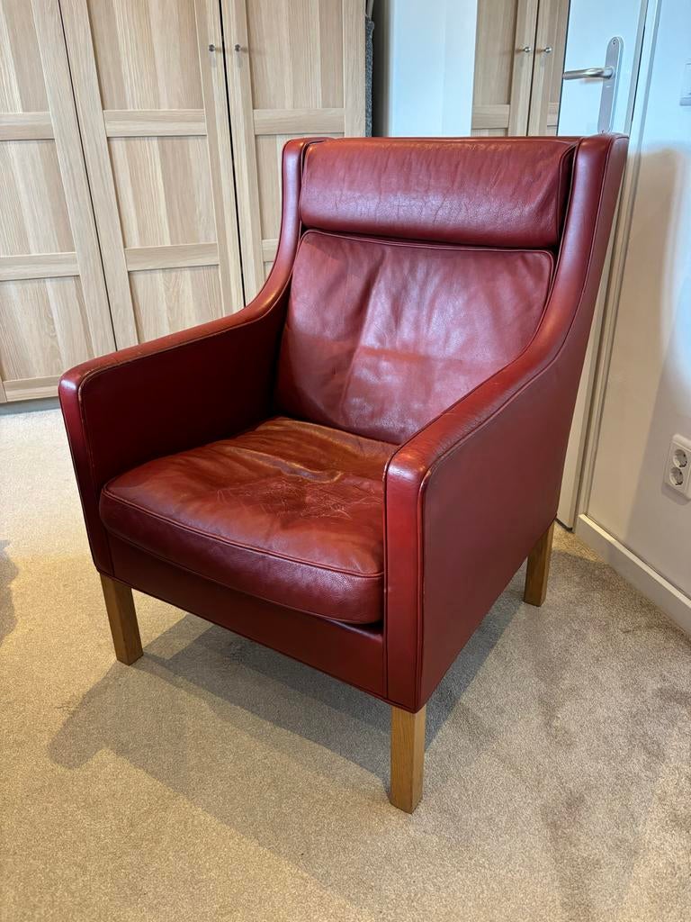 Børge Mogensen 2431 Lounge Stoel - Rood Leer, Ophalen, Gebruikt, Leer, 75 tot 100 cm
