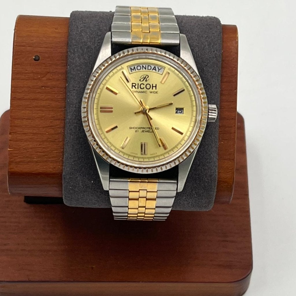 RICOH Vintage dress horloge goudkleur 21 jewels automatic, Sieraden, Tassen en Uiterlijk, Horloges | Heren, Flex Ltd., Zo goed als nieuw