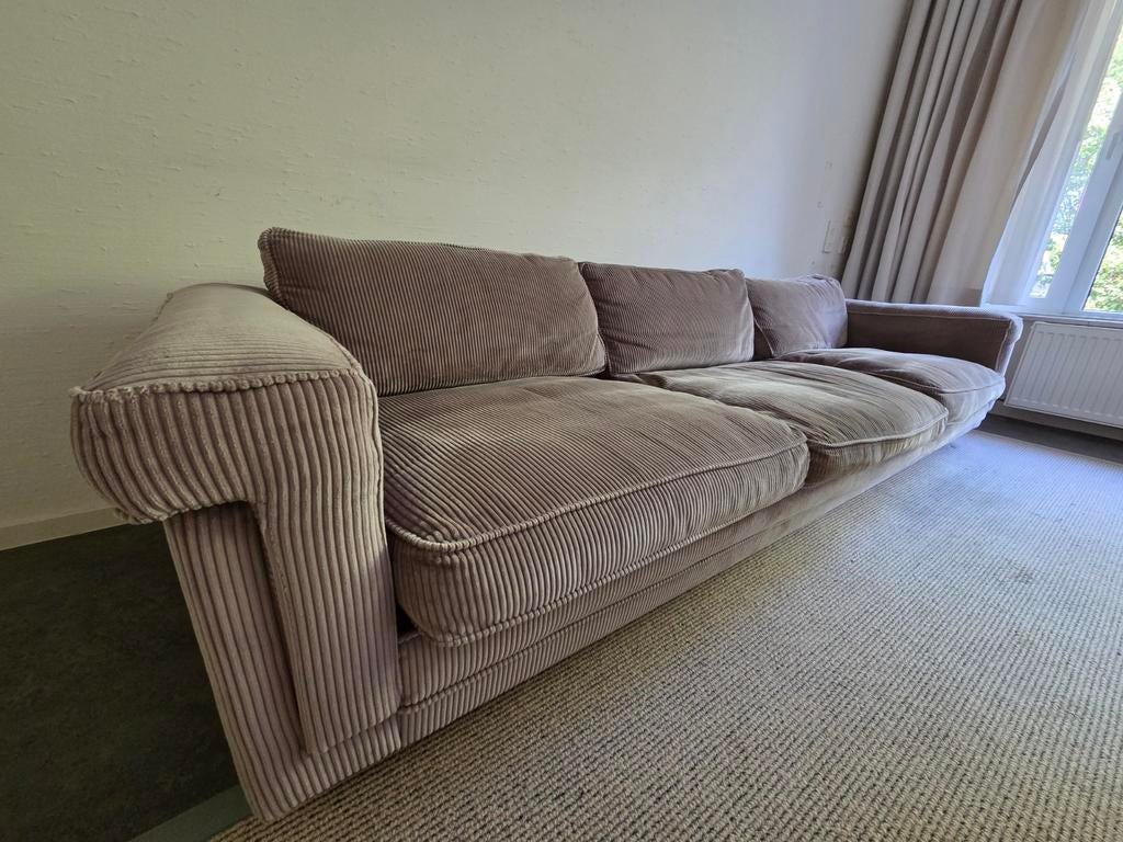 Comfortabele 3-zitsbank in ribstof (255x90x55 cm), Ophalen, 250 tot 300 cm, Gebruikt, Driepersoons