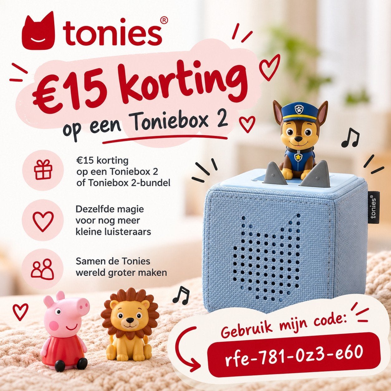€15 korting op Toniebox– referralcode, Ophalen of Verzenden, Nieuw, Jongen of Meisje
