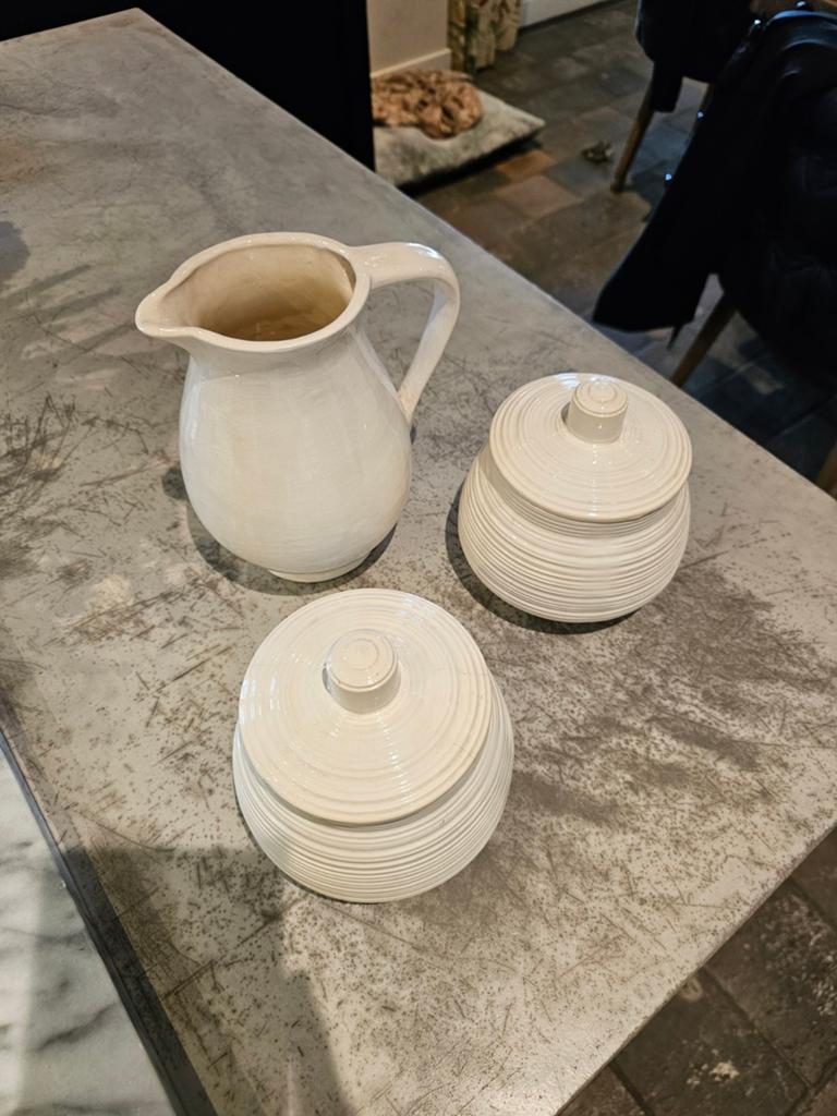 Creme kleurige potten en karaf, Ophalen of Verzenden