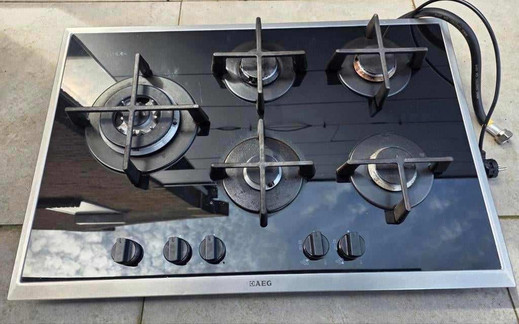 AEG HG 795550 5-pits inbouw kookplaat gas/electr. ontsteking, Gebruikt, Minder dan 85 cm, 60 cm of meer, Ophalen of Verzenden