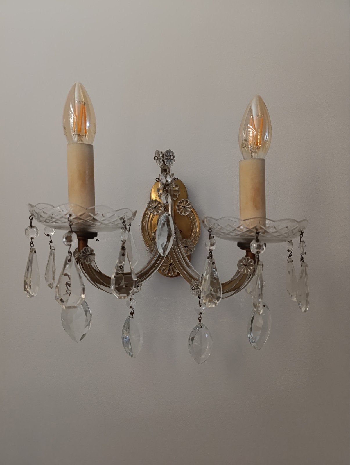 2 vintage antieke kristal wandlampjes Maria Theresia stijl, Antiek en Kunst, Antiek | Lampen, Ophalen of Verzenden