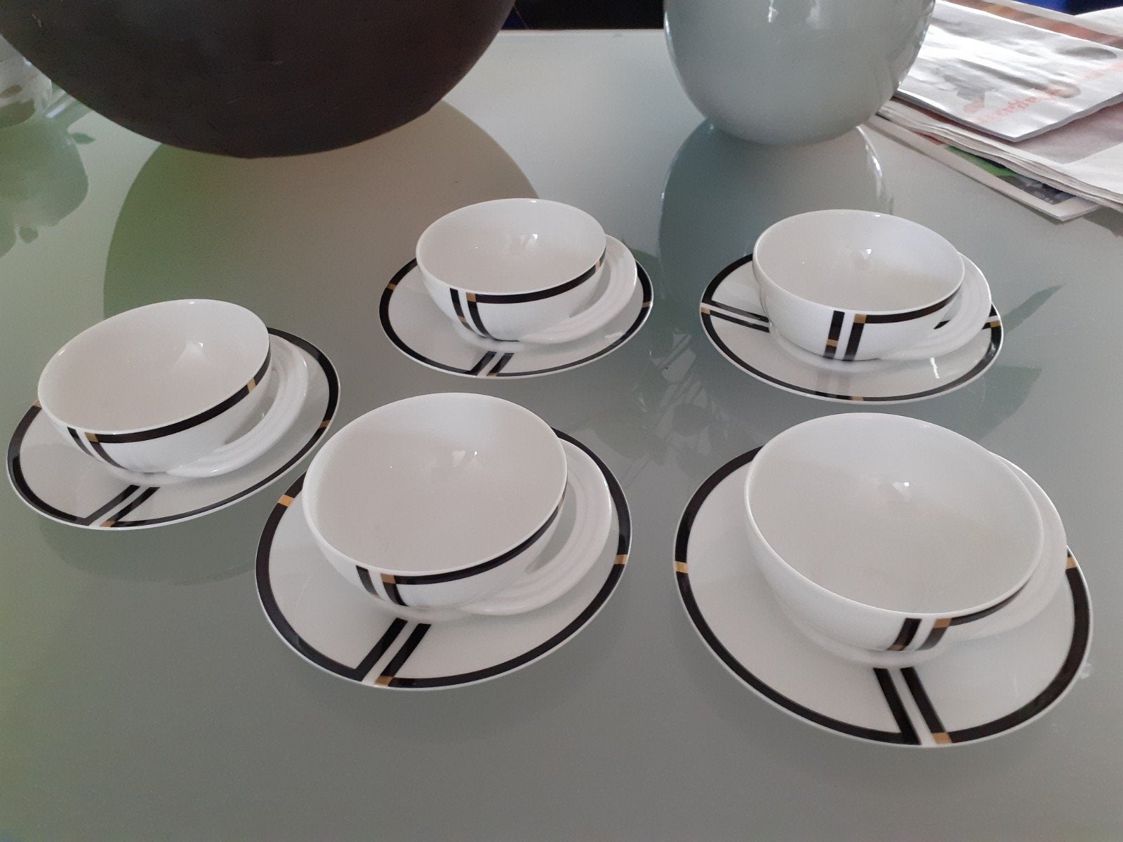 Rosenthal  Cupola Nera theekop- en schotels, Ophalen of Verzenden, Zo goed als nieuw, Overige stijlen, Kop(pen) en/of Schotel(s)