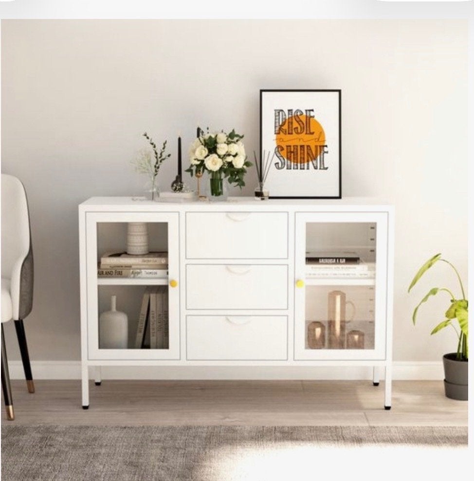 Mooi wit metalen dressoir 105 x 35x 70 cm, Ophalen, Zo goed als nieuw, Glas, Modern