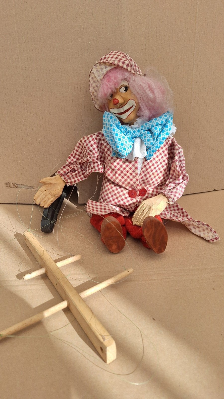 Vintage Marionet Pop Clown - Handgemaakt Houten Speelgoed, Verzamelen, Ophalen of Verzenden, Gebruikt, Overige typen