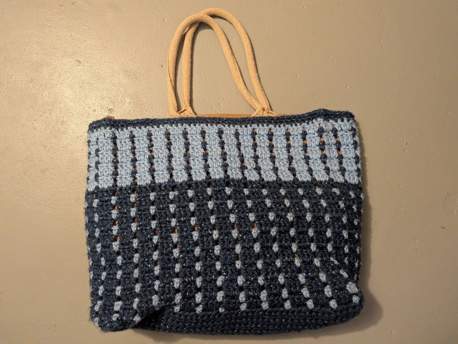 Gebreide Jutten Boodschappentas Blauw met Glitter, Ophalen of Verzenden