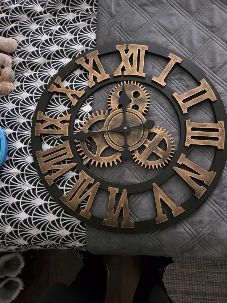 Vintage Industriële Wandklok - Stille 3D Gear Klok - 50 CM, Ophalen of Verzenden