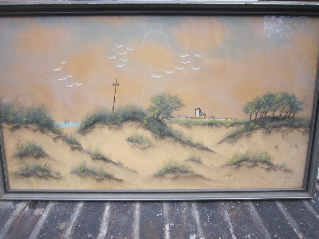 Katwijk, Mooie Krijtpastel Duingebied en Zee, den Ouden, Antiek en Kunst, Kunst | Schilderijen | Klassiek, Ophalen of Verzenden