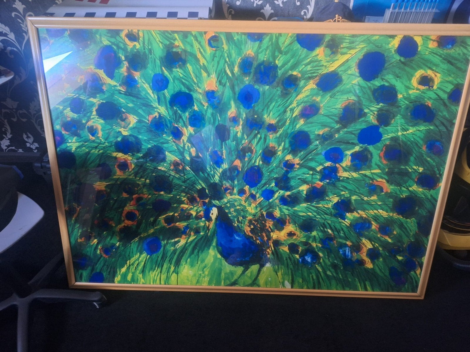 Schilderij van een pauw met kleurrijke veren  150 x 100, Antiek en Kunst, Kunst | Schilderijen | Klassiek, Ophalen