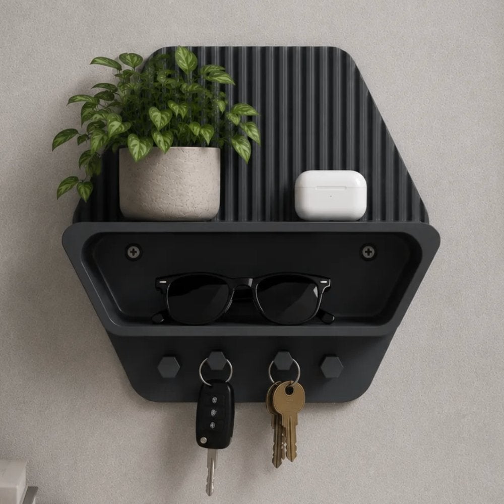 Modern Hexagonal Entryway Shelf with Key Hooks, Ophalen of Verzenden, Nieuw