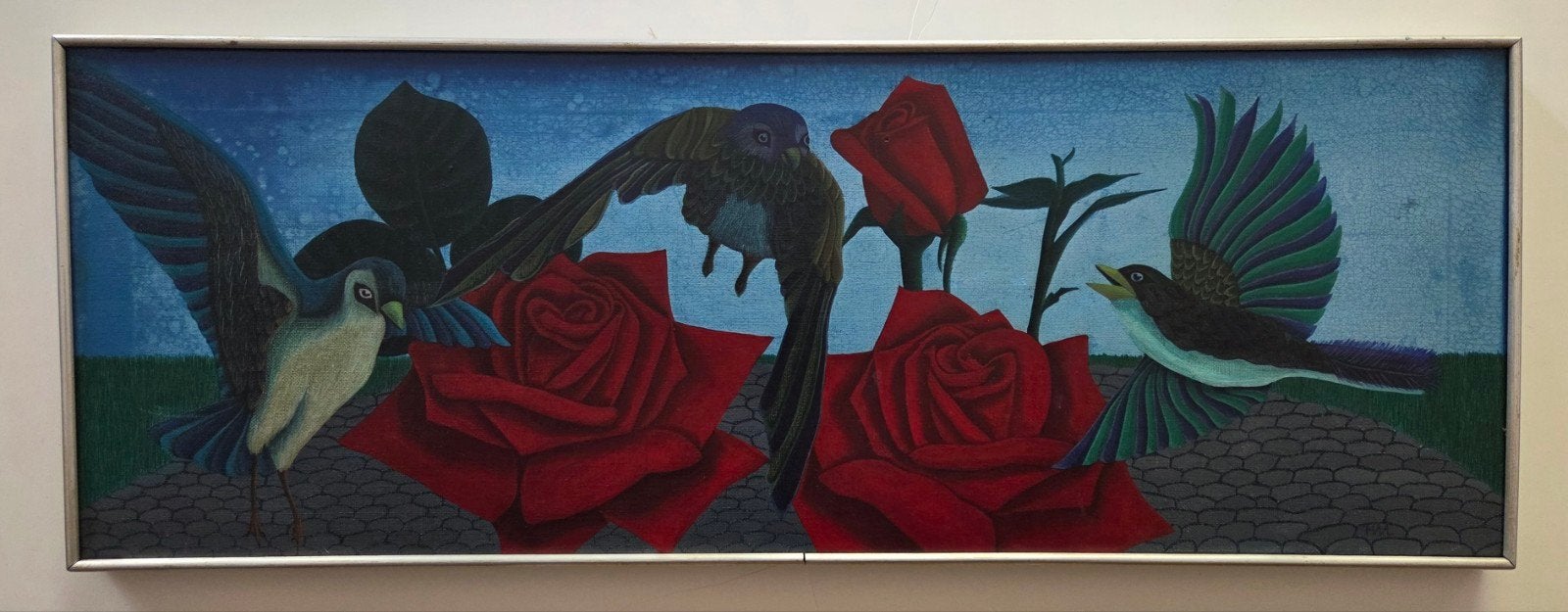Henriette van Maanen. Vogels en rozen. Olieverf. 1970., Ophalen of Verzenden