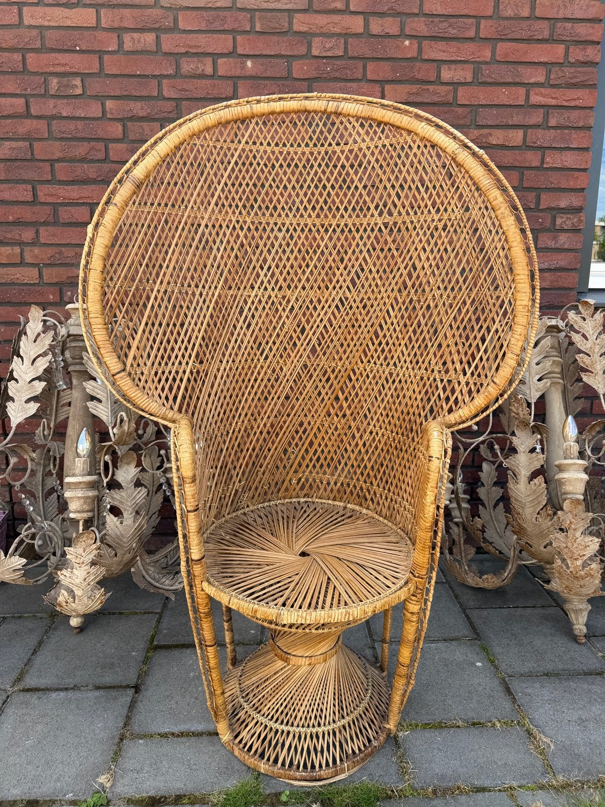 Vintage Rotan Pauwenstoel - Bohemian Stijl, Ophalen