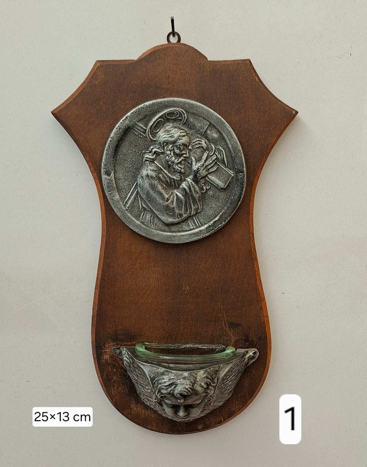 Antiek wijwaterbakje met Jezus reliëf - 25x13 cm, Ophalen of Verzenden