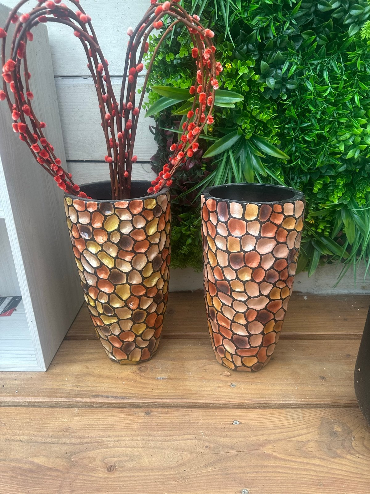 2 hoge bloempotten/decoratie - 35cm hoog, Ophalen of Verzenden, Zo goed als nieuw, Overige kleuren