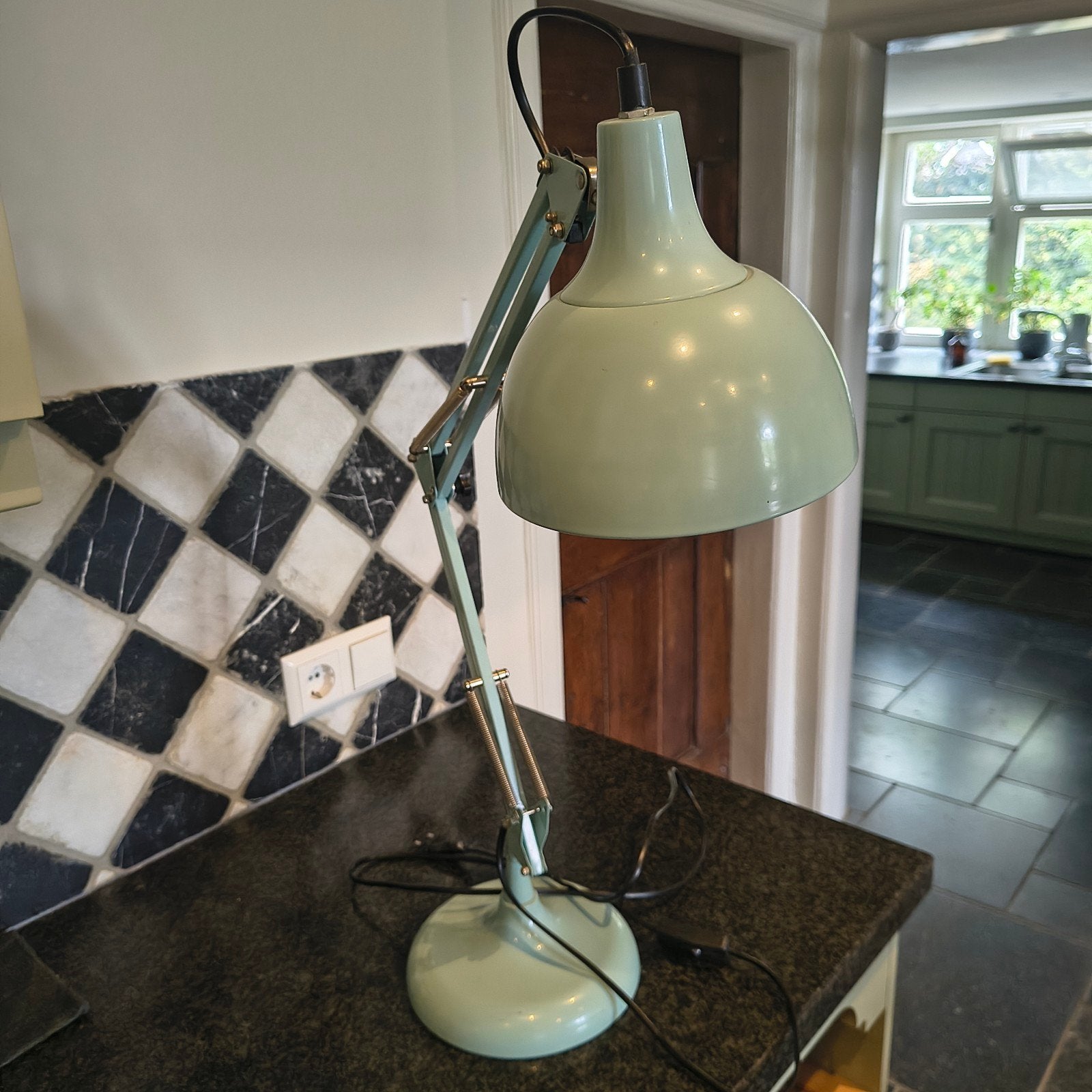 Vintage Bureaulamp/Tekentafellamp - Mintgroen, Ophalen, Bureaulamp, Gebruikt, Metaal