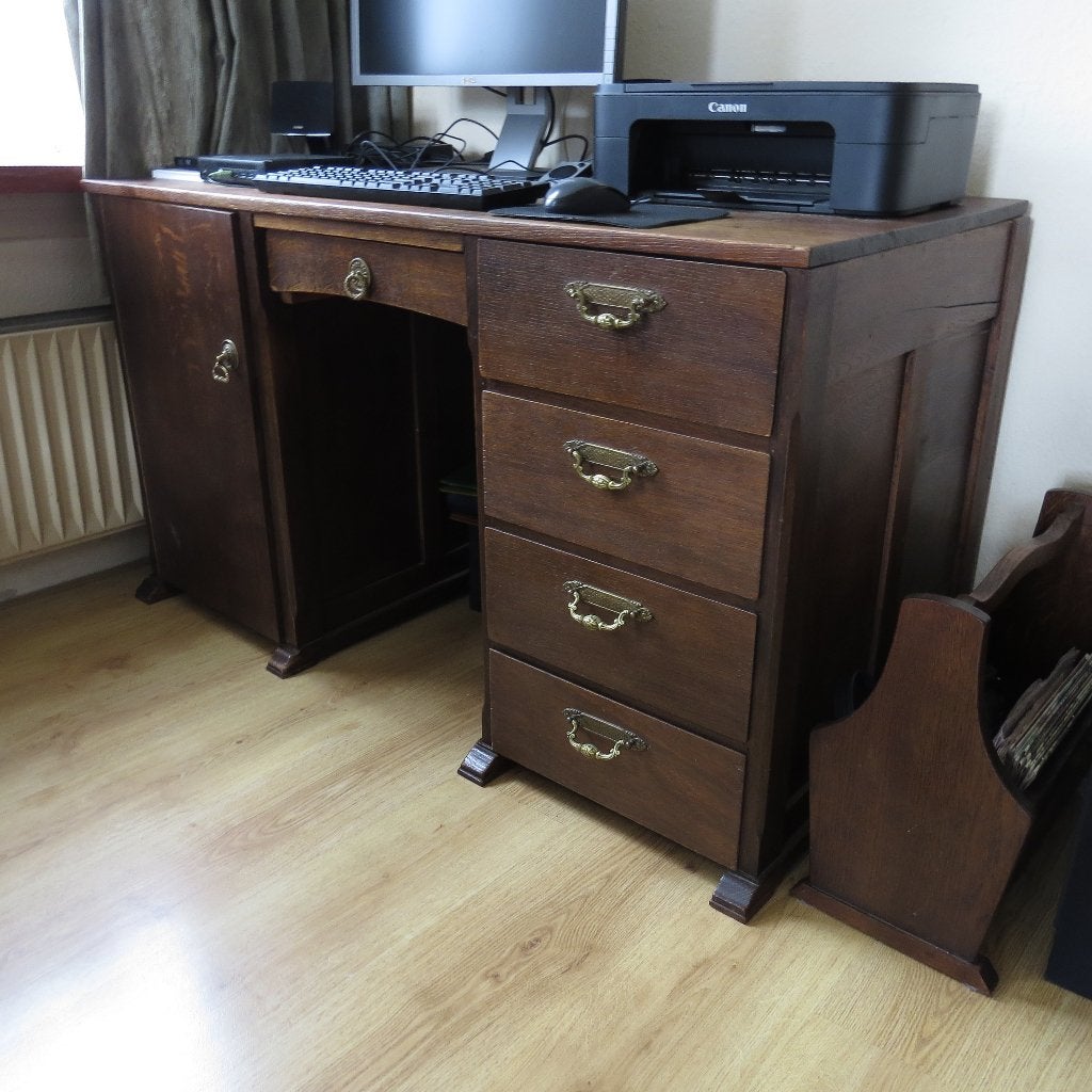 oud eiken bureau, Huis en Inrichting, Met lades, Gebruikt, Bruin, Overige merken