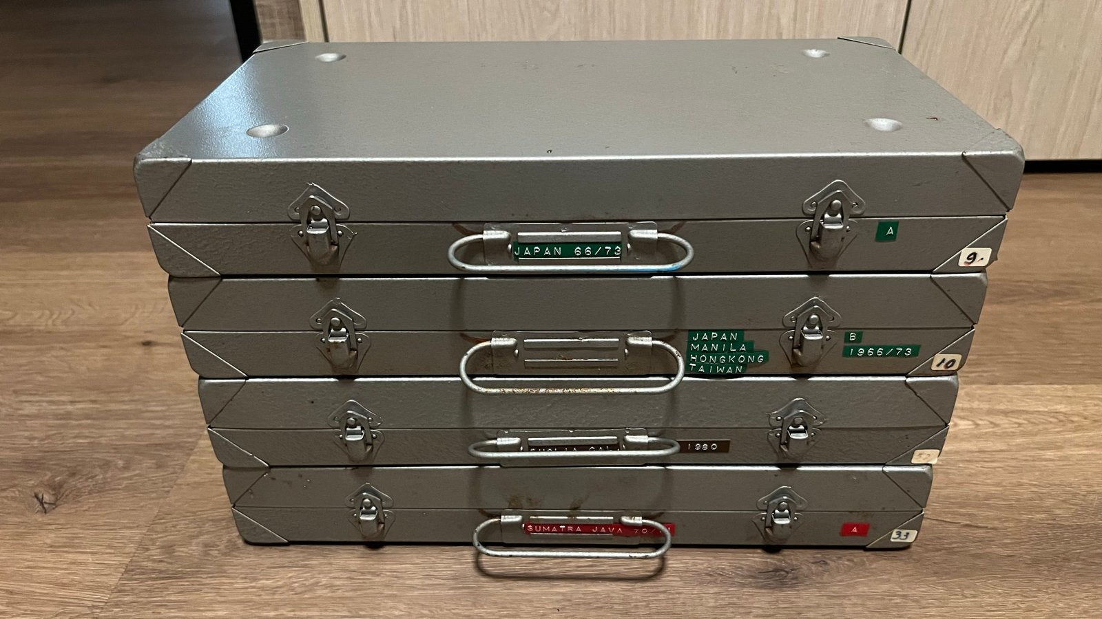 4 stapelbare metalen opbergboxen - ideaal voor verzamelaars, Ophalen of Verzenden, Gebruikt