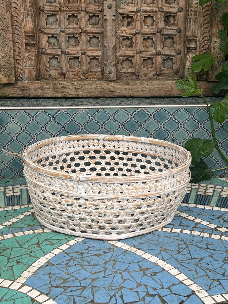 Rieten grote mand uit Bali Indonesie, Verburgt Vintage, Mand, Rond, Ophalen of Verzenden
