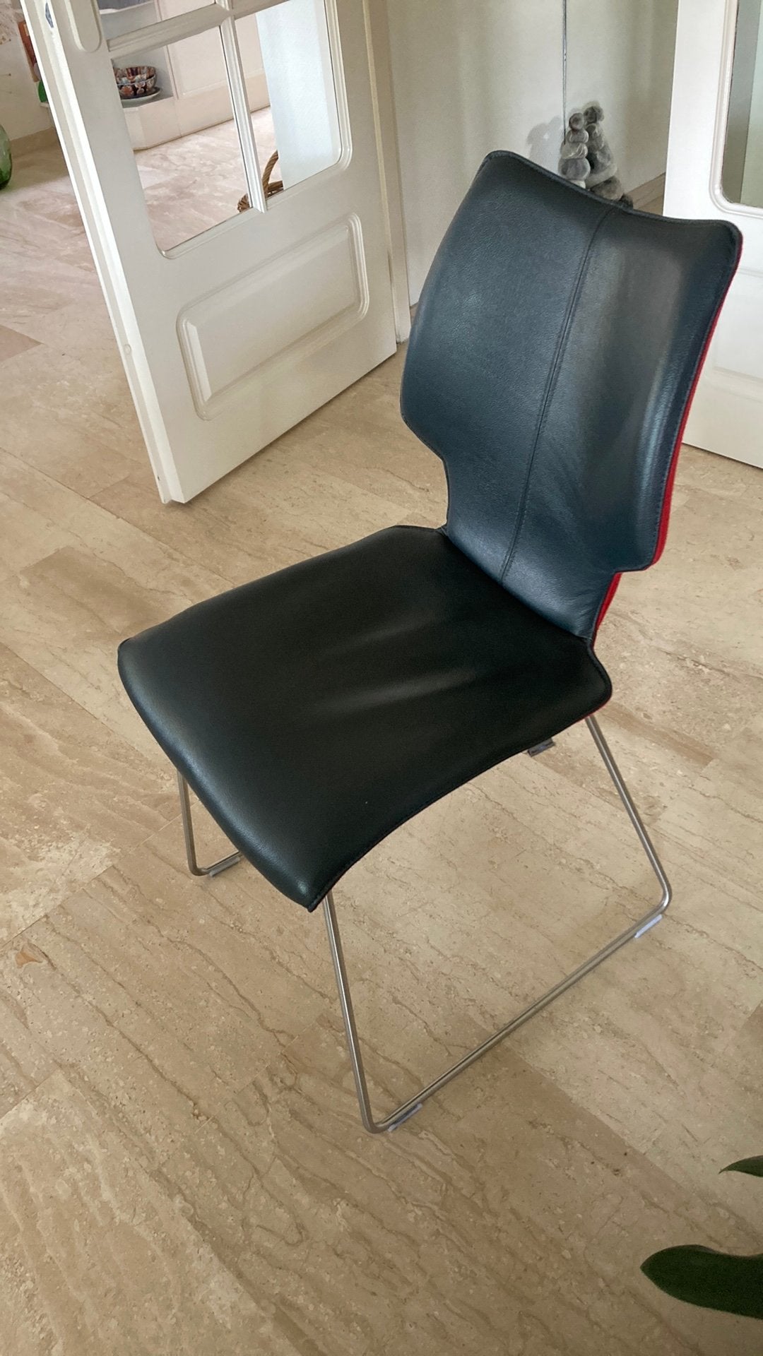Eetkamerstoel (1) Bree’s New World leer/stof, Huis en Inrichting, Stoelen, Ophalen, Gebruikt, Blauw, Modern confortabel