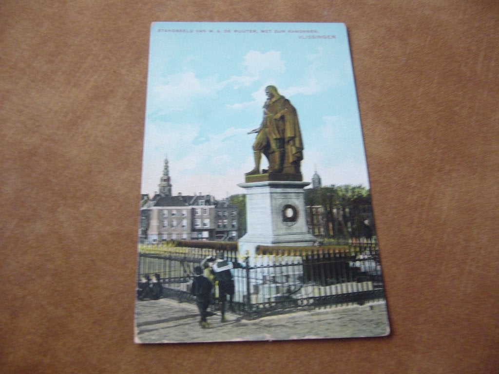 VLISSINGEN =  STANDBEELD VAN M.A. RUIJTER MET ZIJN KANONNEN, Verzamelen, Ophalen of Verzenden, Voor 1920, Gelopen, Zeeland