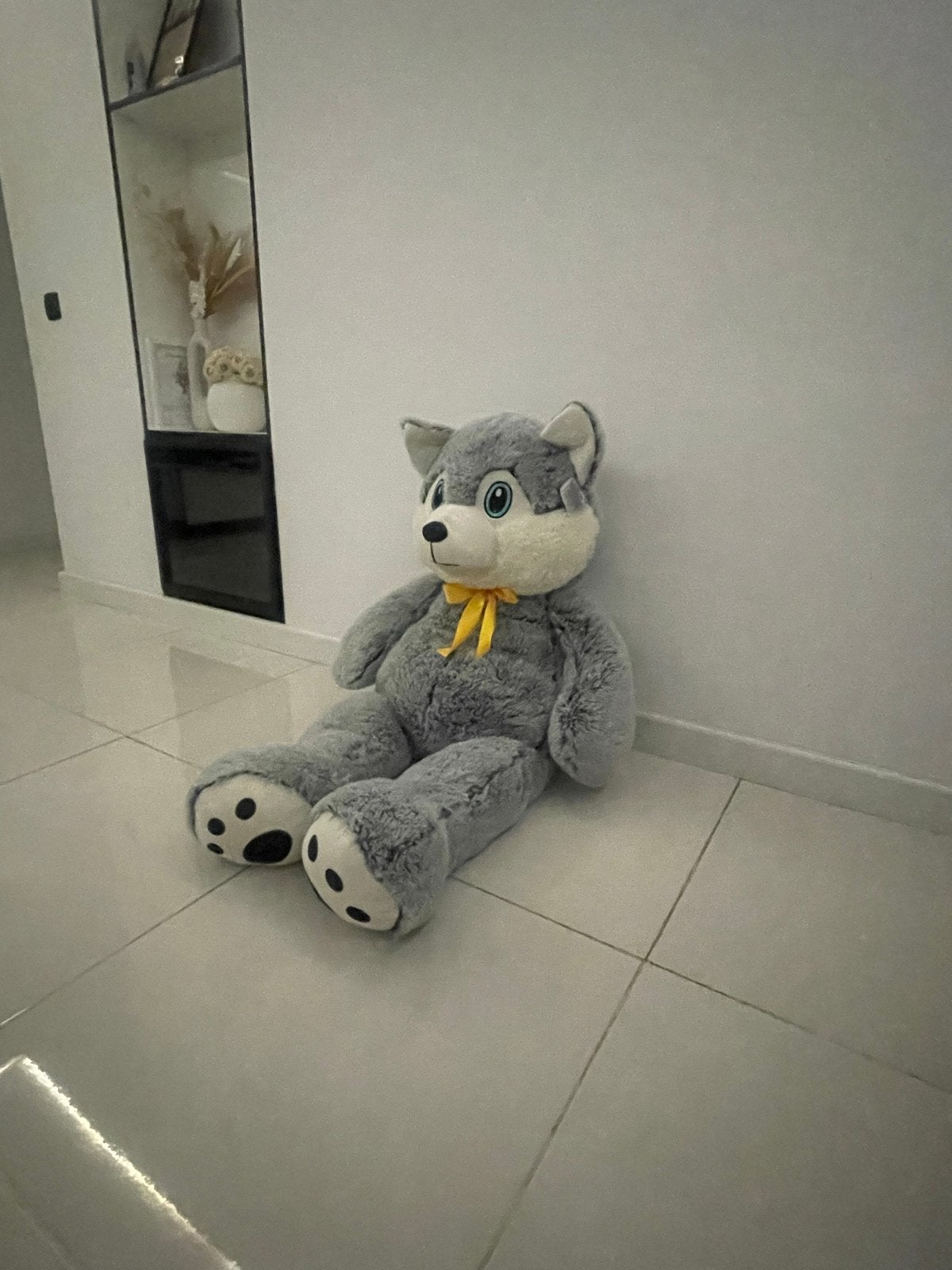 Grote Mascotte Teddybeer - Husky Knuffel, Grijs, Zo goed als nieuw, Groot (groter dan 80 cm), Hond
