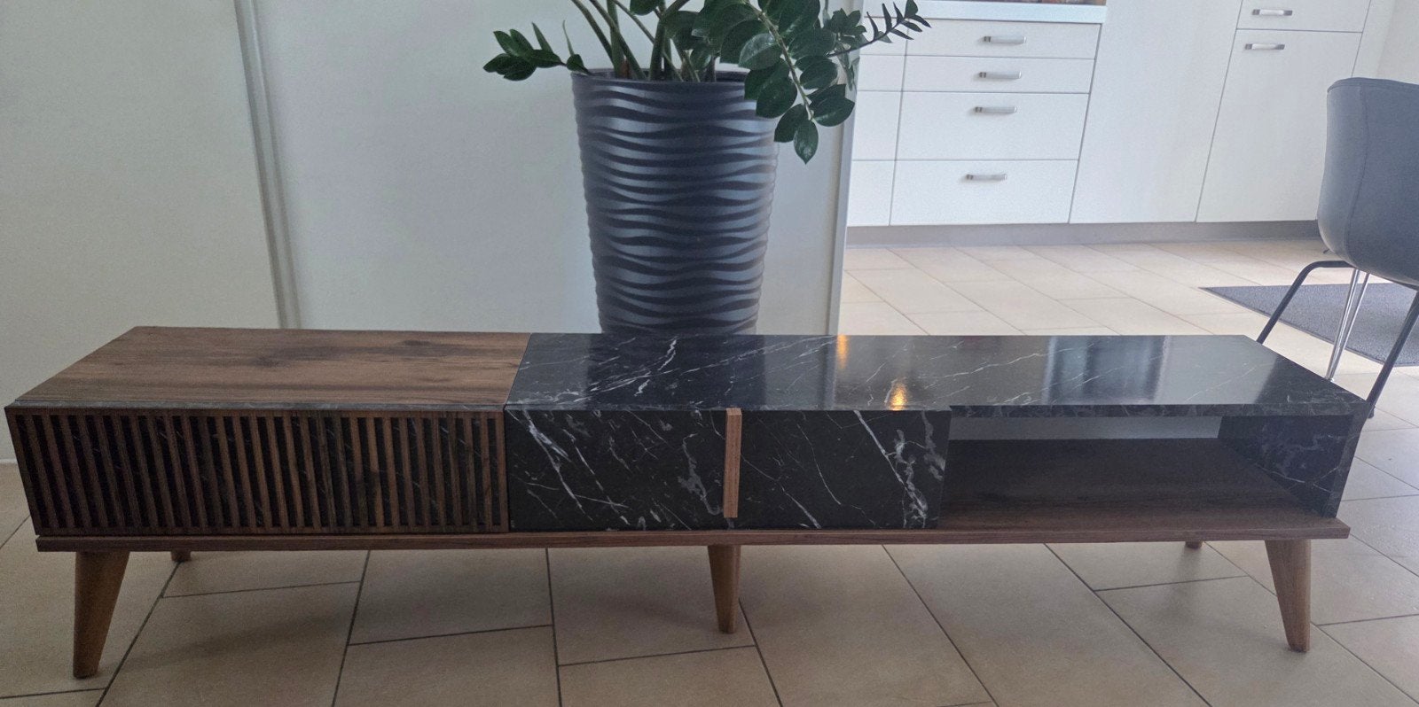 TV-Meubel Zwart/Bruin Melamine - 180x35x40cm - Milan, Ophalen, Overige materialen, 150 tot 200 cm, Zo goed als nieuw