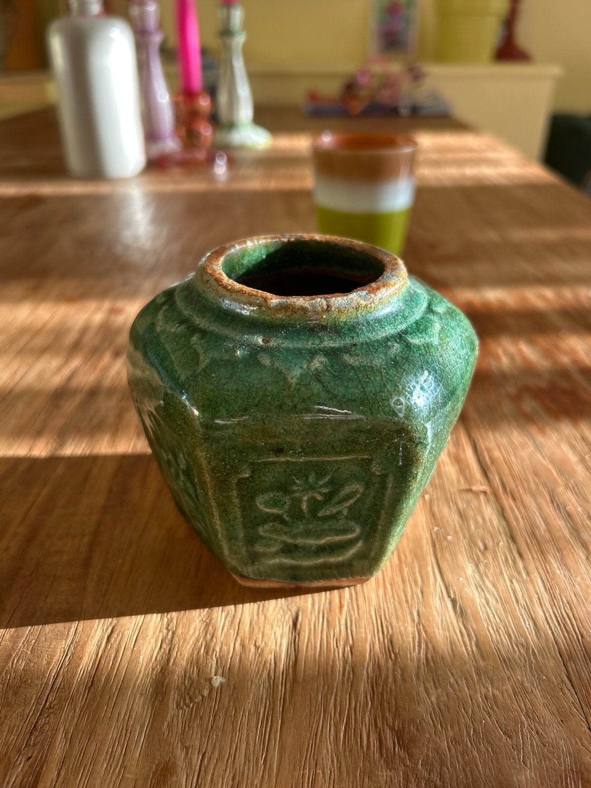 Antieke Groene Gemberpot - Decoratieve Pot, Ophalen of Verzenden