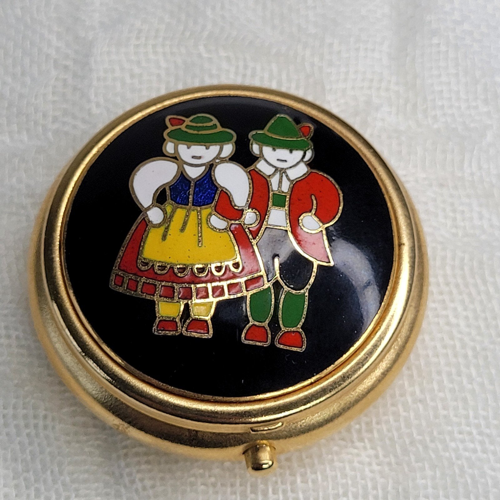 Cloisonne emaille pillendoos rond 4 cm volksstijl, Overige materialen, 4 tot 7 cm, Zwart, Ophalen of Verzenden