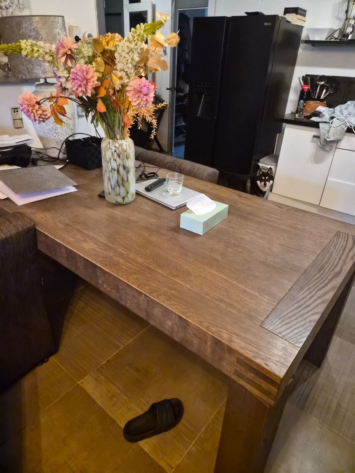 Zware massief houten eettafel, uitschuifbaar 100x220-260, Huis en Inrichting, Tafels | Eettafels, Ophalen, Gebruikt, 100 tot 150 cm