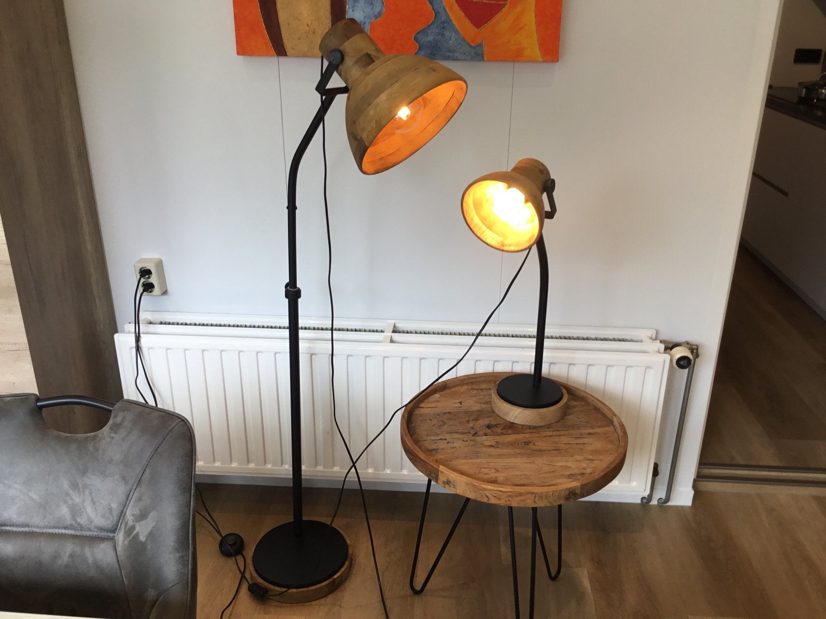 Te koop vloerlamp en tafellamp, Ophalen, Zo goed als nieuw, Hout