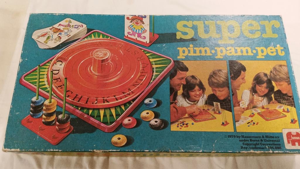 Jumbo Super Pim-Pam-Pet 1979, Hobby en Vrije tijd, Gezelschapsspellen | Bordspellen, Een of twee spelers, Ophalen of Verzenden