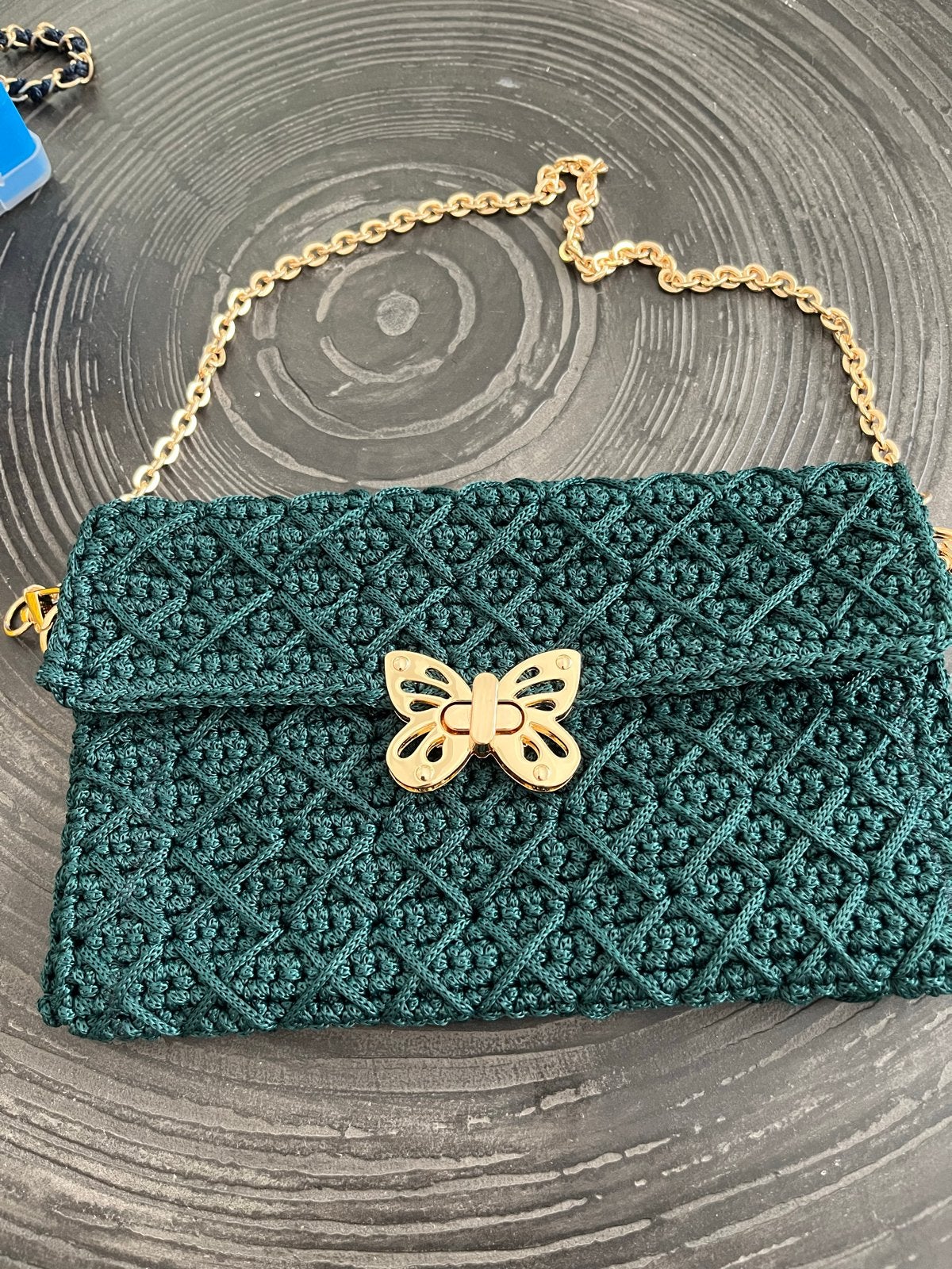 Nieuwe handgemaakte macramé tas in het groen, Ophalen of Verzenden, Nieuw, Groen, Avondtasje