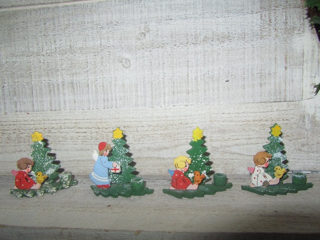 Vintage houten engeltje kandelaar; Erzgebirge, Ophalen of Verzenden, Gebruikt