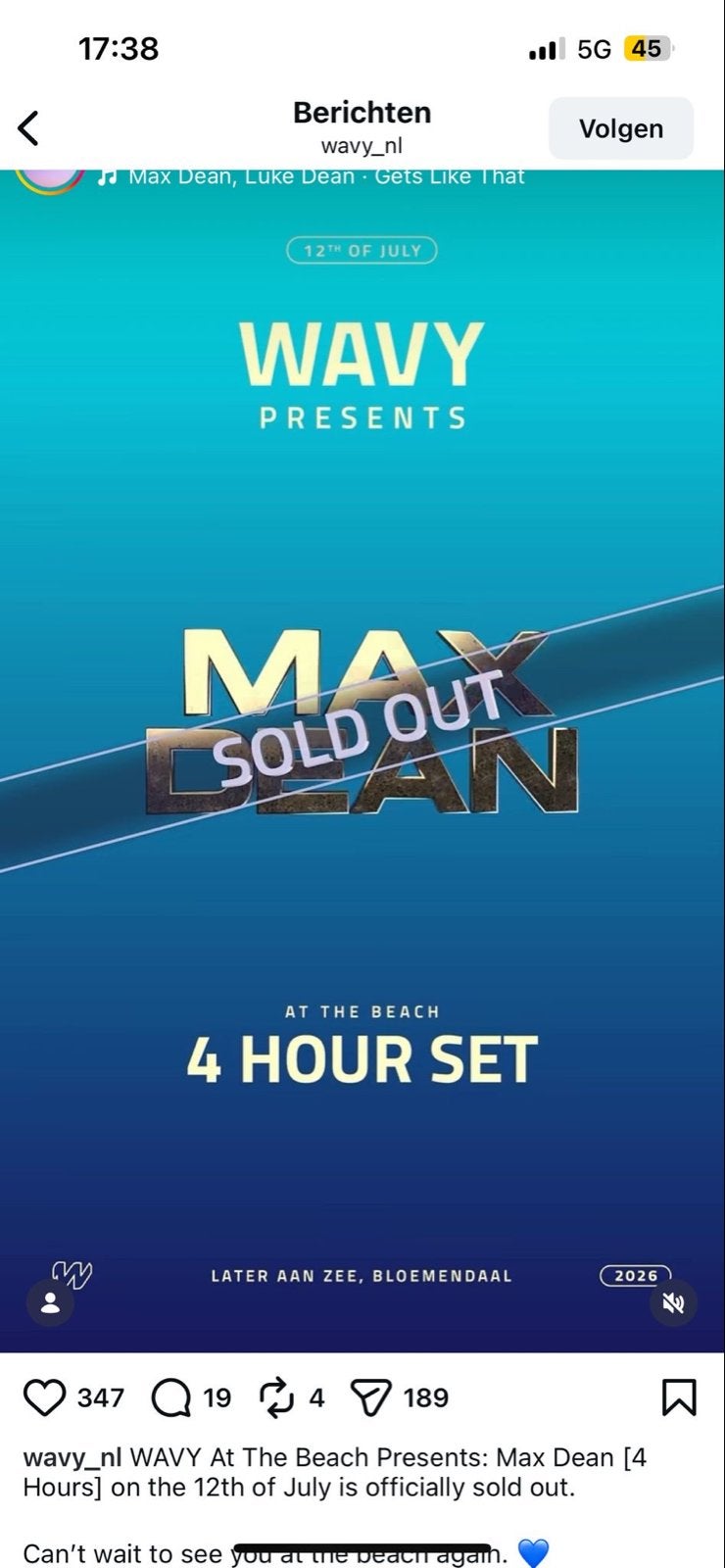 Wavy max dean 12 juli, Tickets en Kaartjes, Concerten | Dance, Twee personen, Juli