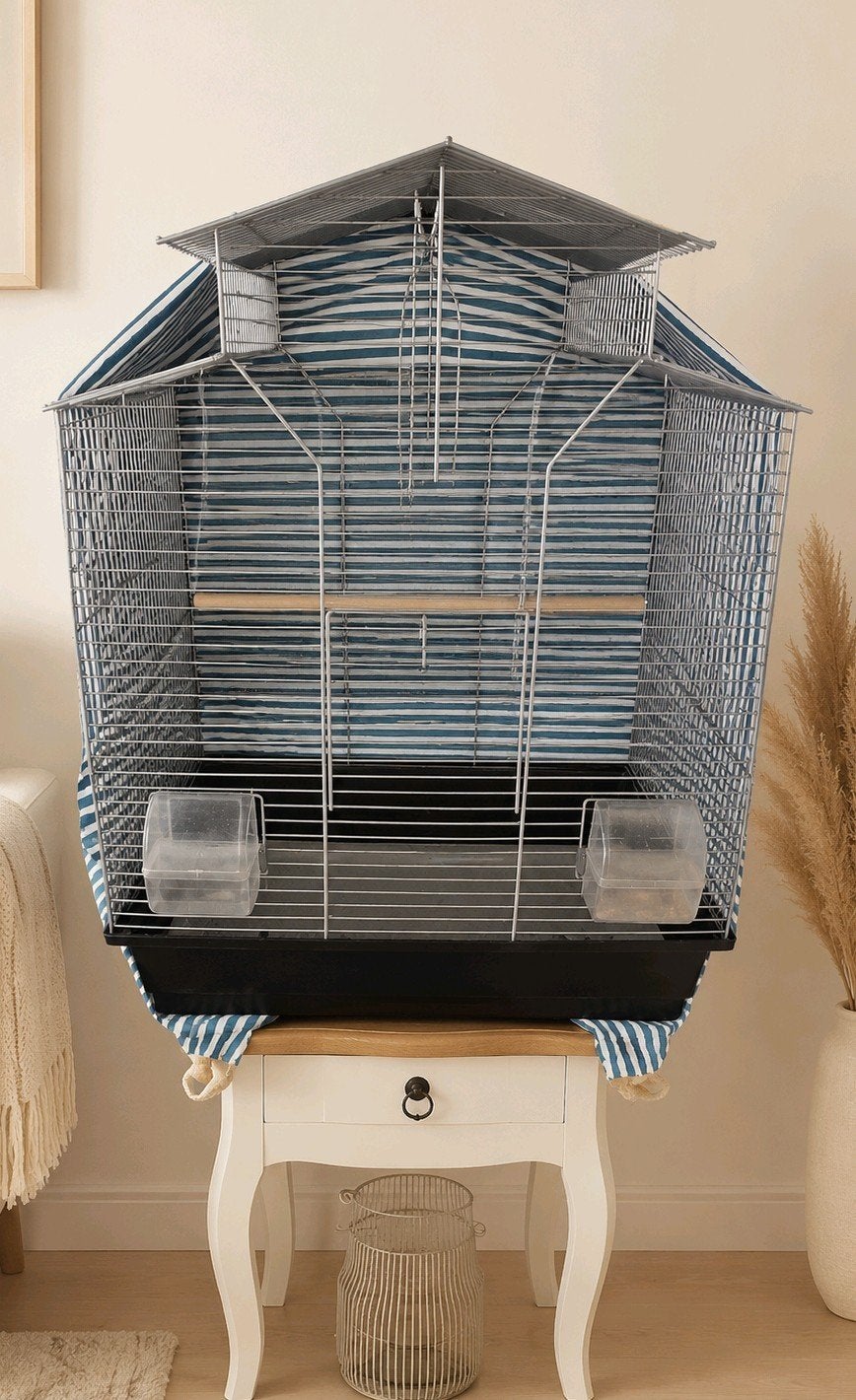 Vogelkooi met toebehoren, Dieren en Toebehoren, Vogels | Hokken en Kooien, Ophalen, Gebruikt, Metaal, Vogelkooi