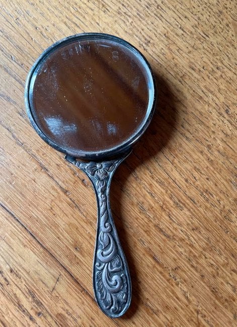 Oud Handspiegeltje met Reliëf, Ophalen of Verzenden, Rechthoekig, Minder dan 50 cm