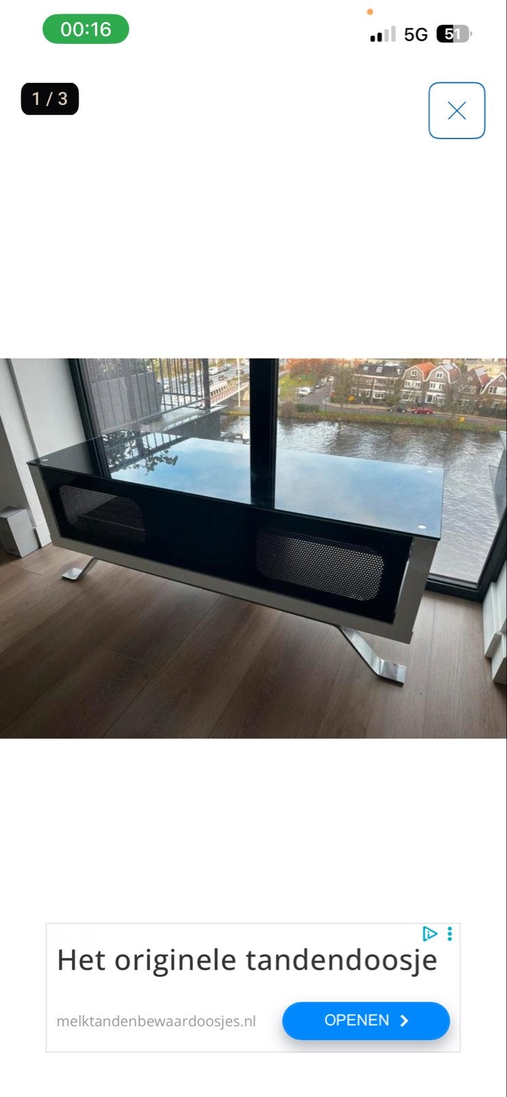 Elmob Arcadia 21 TV-meubel - Wit Hoogglans - Hout/Glas, Ophalen, 100 tot 150 cm, Zo goed als nieuw, Elmob Arcadia - Tv-meubel - Wit - Hout/Glas