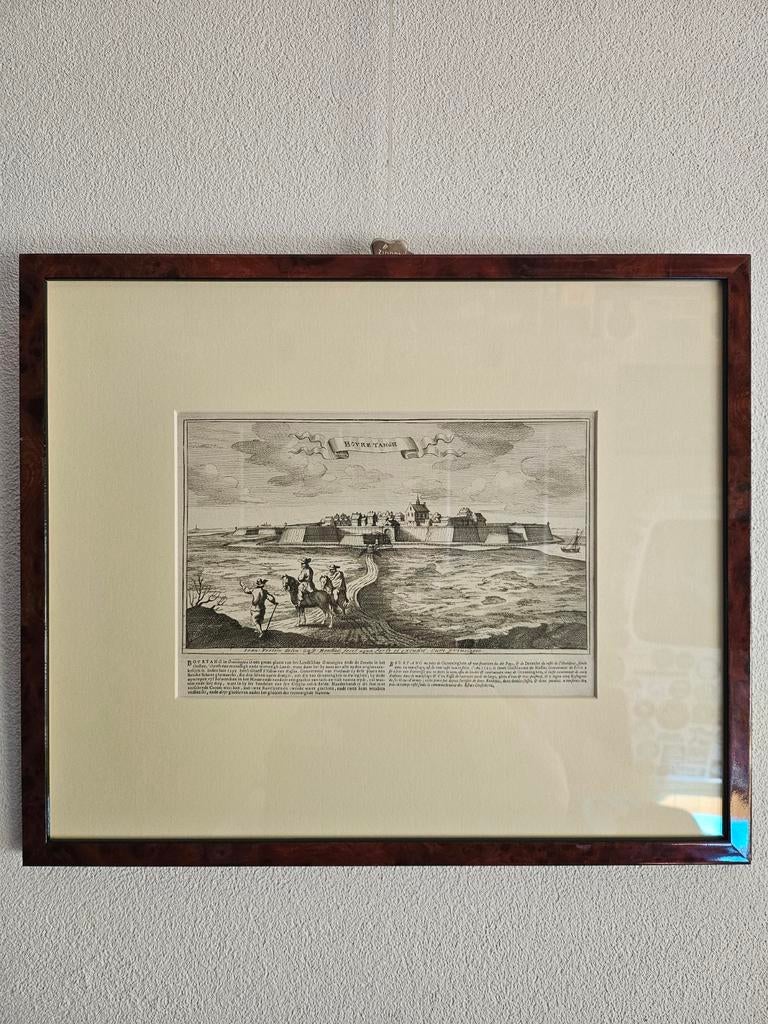 Antieke prent Bourtange, ingelijste gravure, Antiek en Kunst, Kunst | Etsen en Gravures, Stadsgezicht, Ingelijst, Ophalen of Verzenden