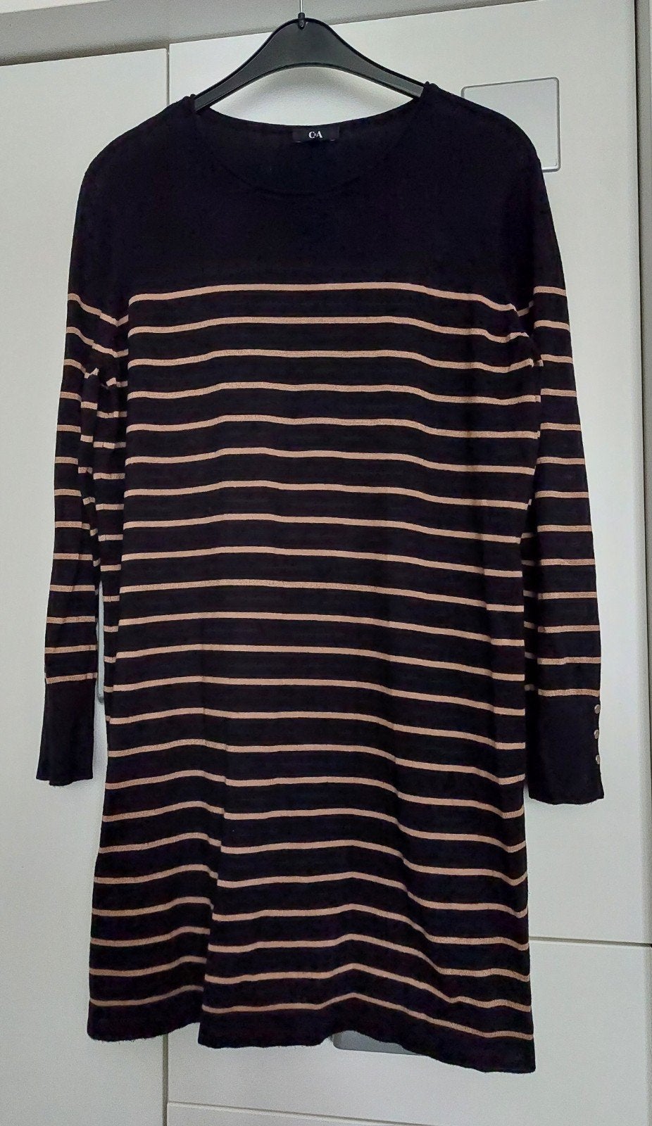 Gestreepte gebreide jurk XL, Zwart, Maat 46/48 (XL) of groter, Ophalen of Verzenden, Zo goed als nieuw